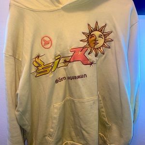 Sicko Born Unwanted Luke wav sun embroidered yellow hoodie